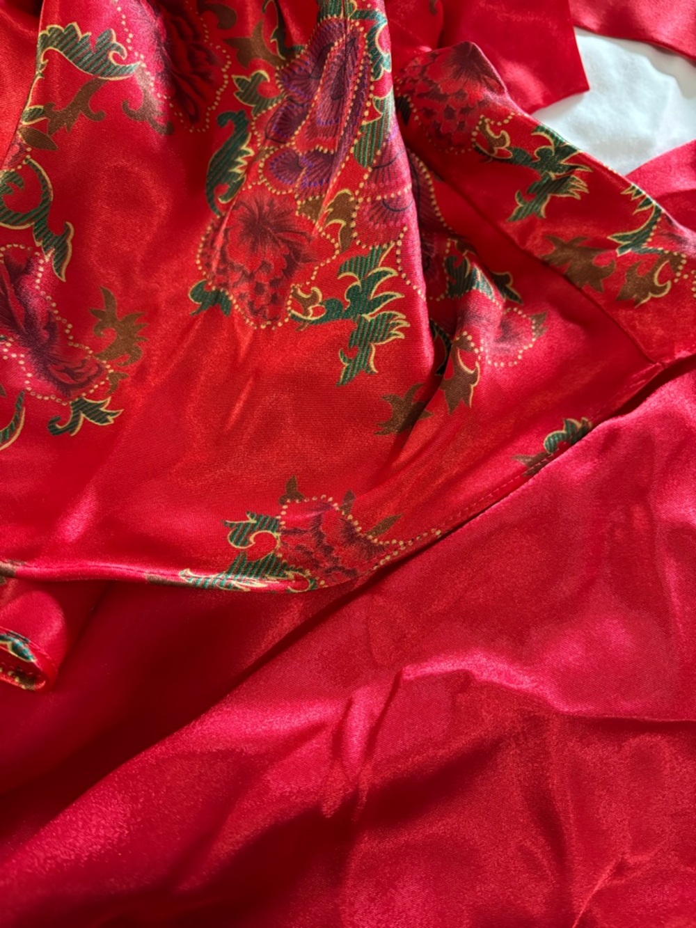 Red Satin Slip Dress and Matching Robe Set - Picture 6 of 8